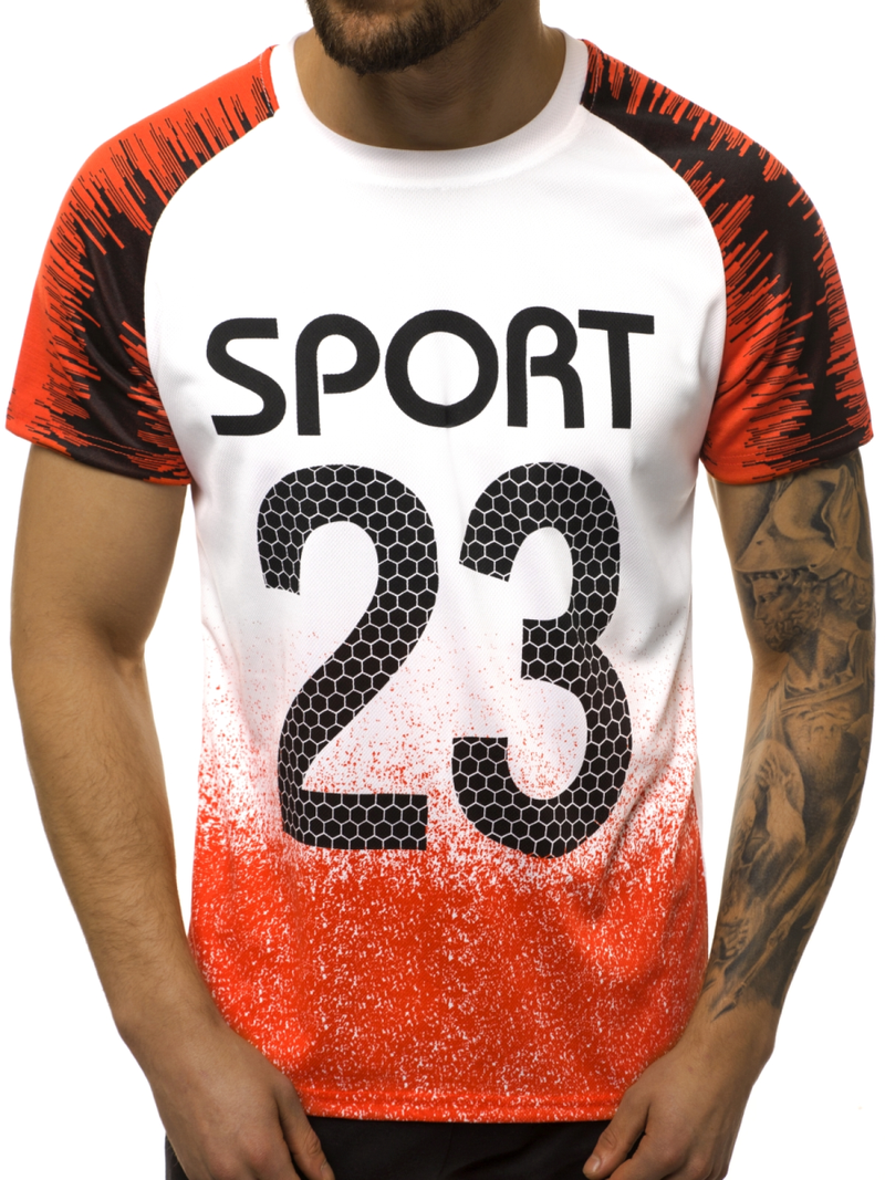 T-Shirt męski biało-pomarańczowy OZONEE JS/KS2068