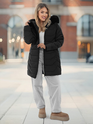 Kurtka zimowa damska długa z futerkiem czarna OZONEE JS/16M9121/392Z