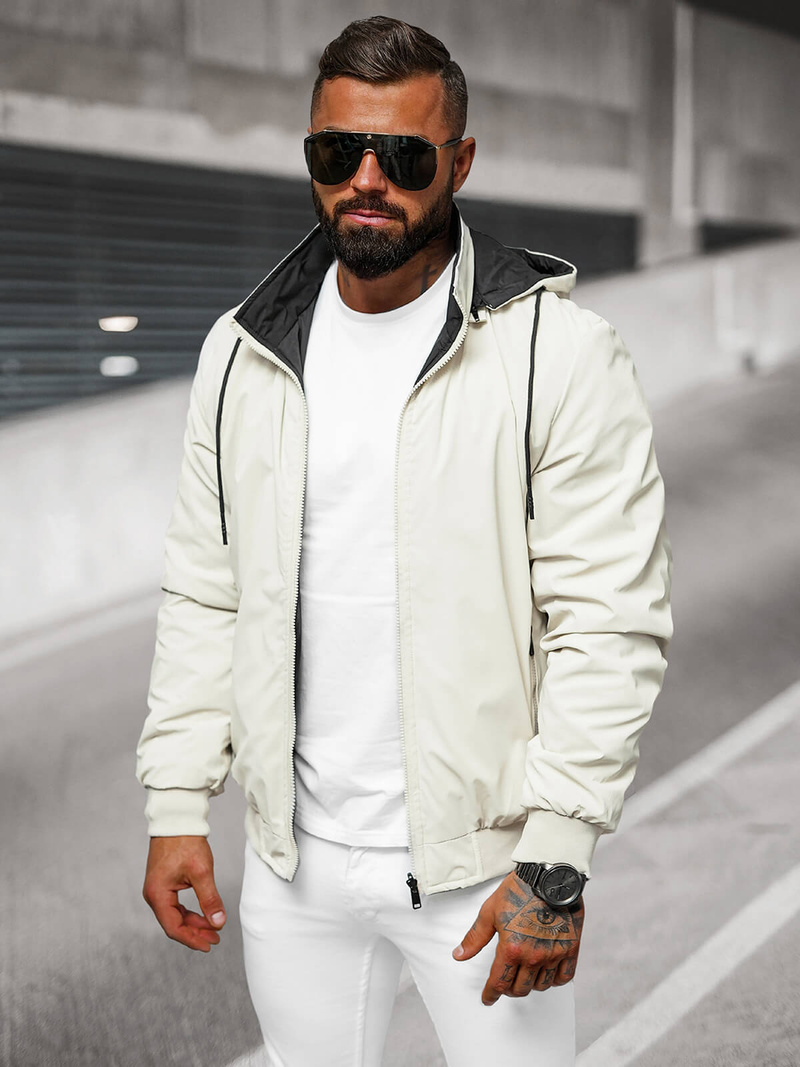 Чоловіча двостороння куртка чорна/Кремова OZONEE JS/84M3038/280