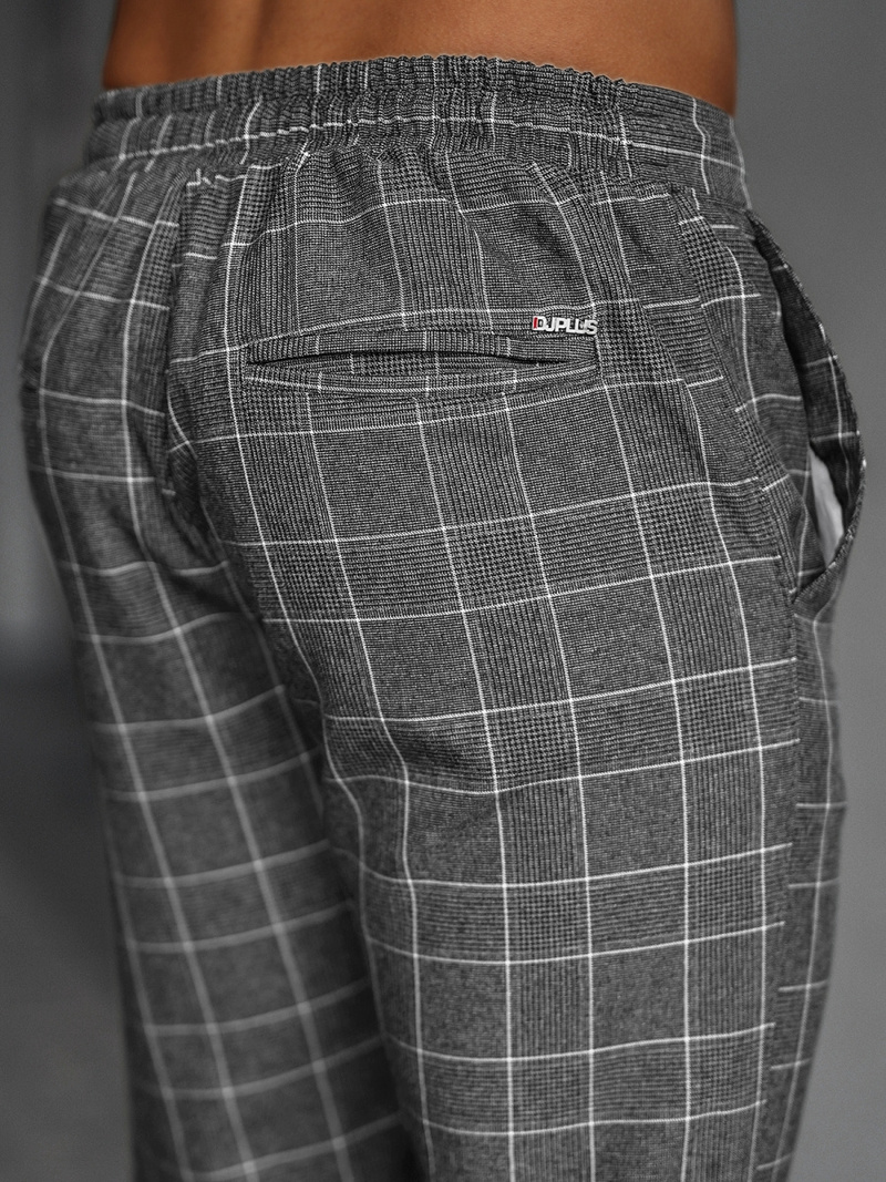 Spodnie męskie chino materiałowe w kratę grafitowe OZONEE DJ/2305/22
