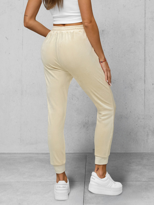 Spodnie dresowe damskie welurowe ecru OZONEE JS/8K1532/155