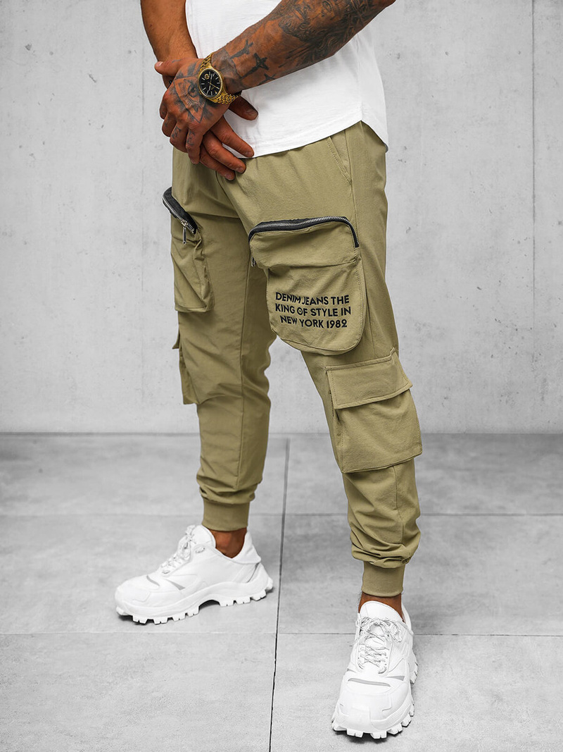 Spodnie męskie chino joggery ciemno-beżowe OZONEE O/PS5513