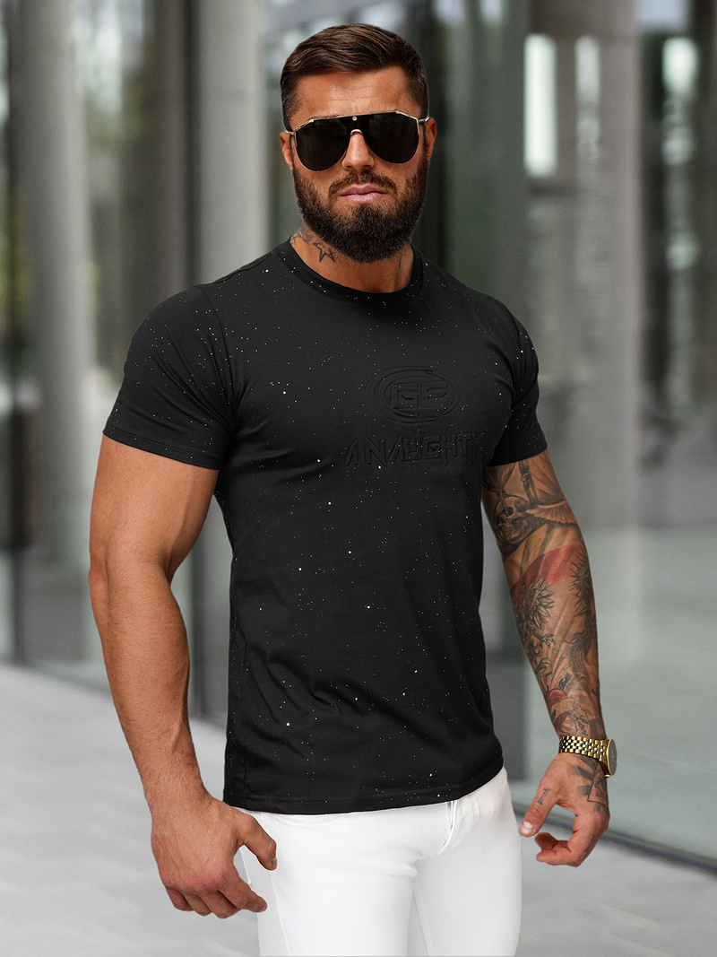 T-shirt męski slim fit czarny OZONEE O/QQ1390