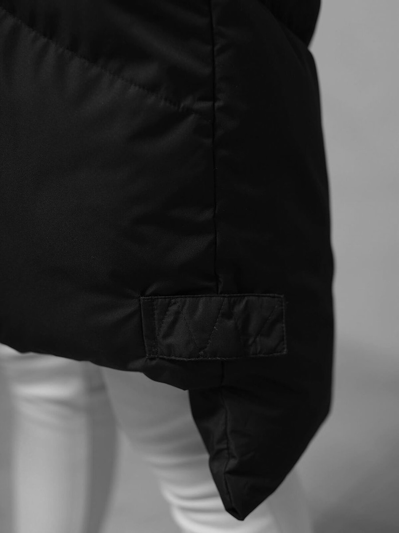 Kamizelka damska długa pikowana z kapturem czarna OZONEE JS/M788/392Z