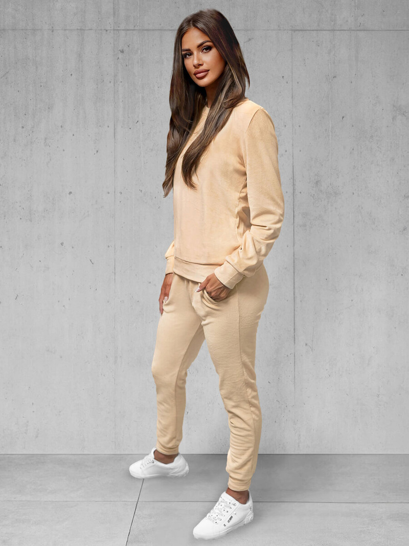 Komplet dresowy damski welurowy jasno-beżowy OZONEE O/8C1173/159Z