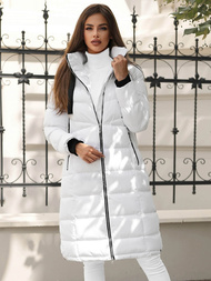 Kurtka zimowa damska długa pikowana biała OZONEE JS/M736/281Z