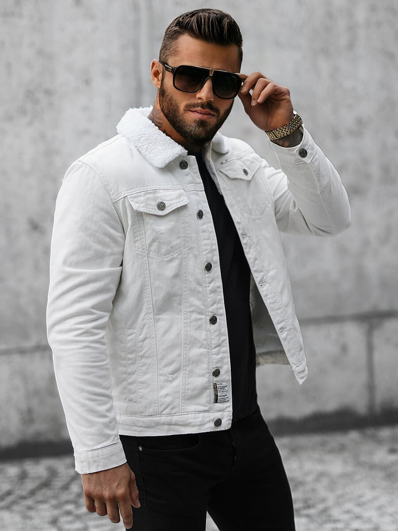 Kurtka męska jeansowa sherpa biała OZONEE NB/MJ541Z