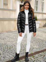 Kurtka zimowa damska pikowana z futerkiem czarno-brązowa OZONEE JS/5M3138/392BZ