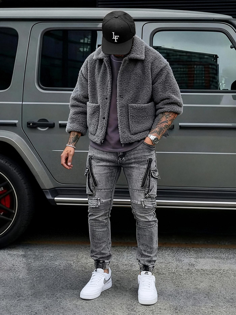 Spodnie jeansowe męskie slim fit grafitowe OZONEE O/E10017Z