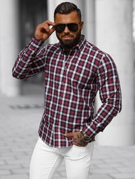 Koszula męska w kratę bordowa OZONEE O/V98