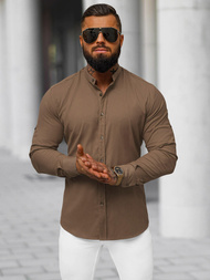 Koszula męska ze stójką brązowa OZONEE O/V115