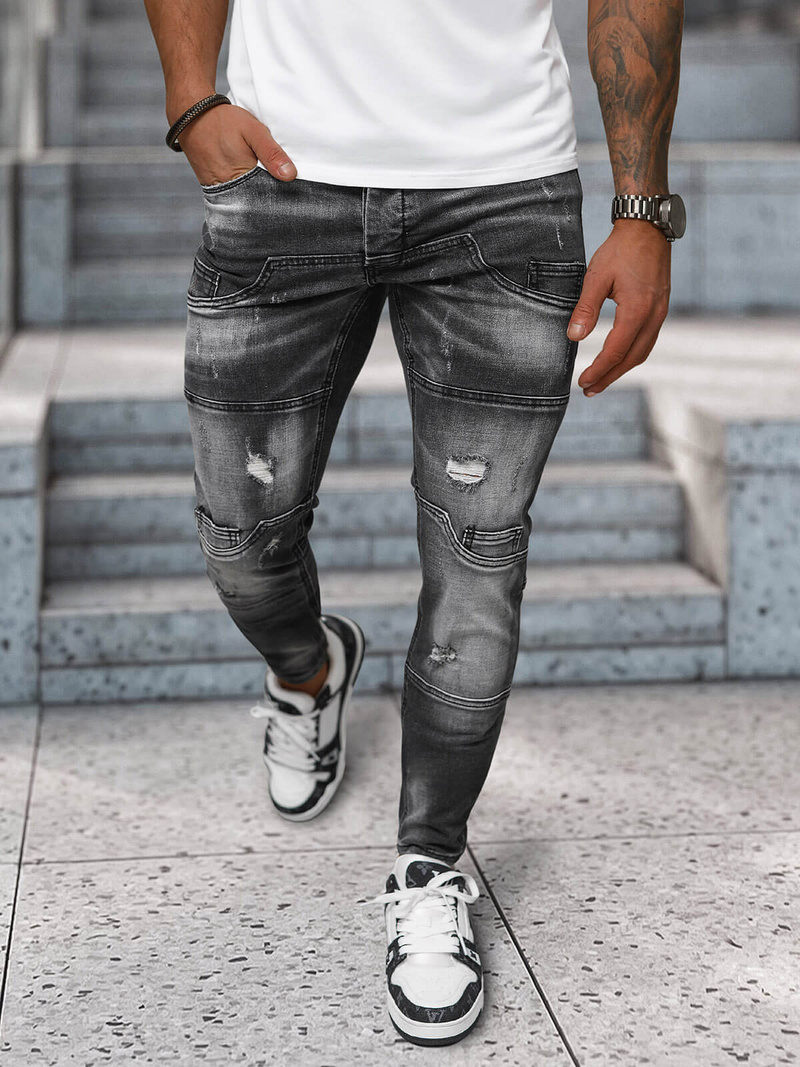 Spodnie jeansowe męskie slim fit czarne OZONEE NB/MP0155N