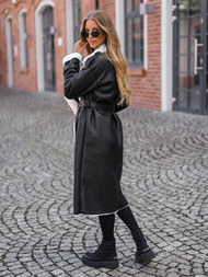 Płaszcz skórzany damski z kożuchem czarny OZONEE JS/11Z8253