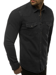 Koszula męska jeansowa czarna OZONEE R/1599