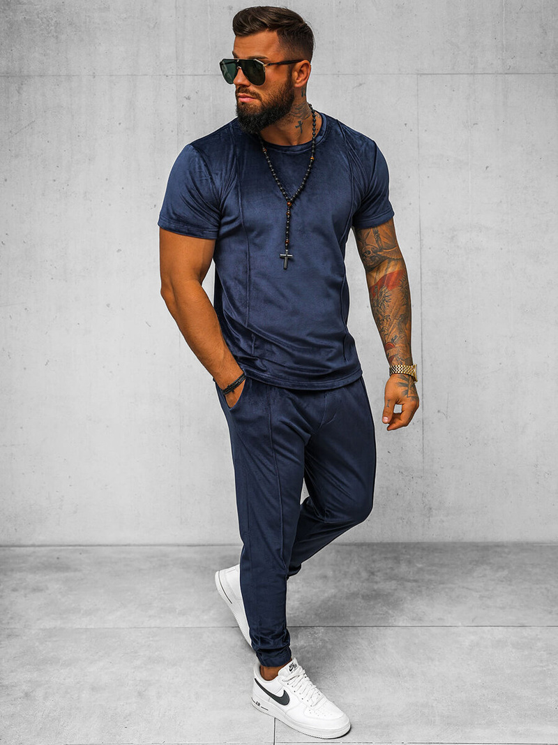 Komplet dresowy męski welurowy granatowy OZONEE O/12135Z