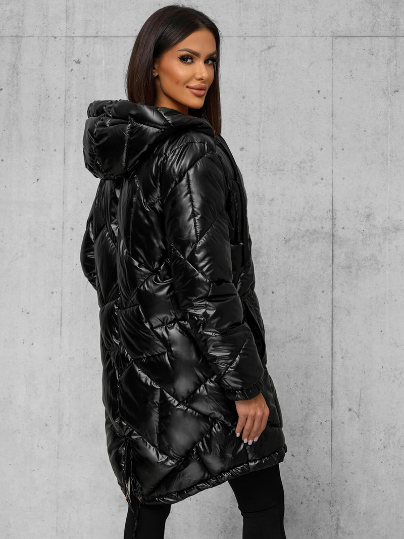 Kurtka zimowa damska długa czarna OZONEE JS/5M3189/392Z