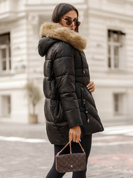 Kurtka zimowa damska z futerkiem czarna OZONEE JS/5M3257/392