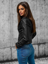 Жіноча шкіряна куртка Чорна OZONEE JS/11Z8037