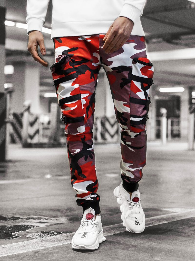 Штани чоловічі джоггери бордово-бежеві OZONEE G/11132