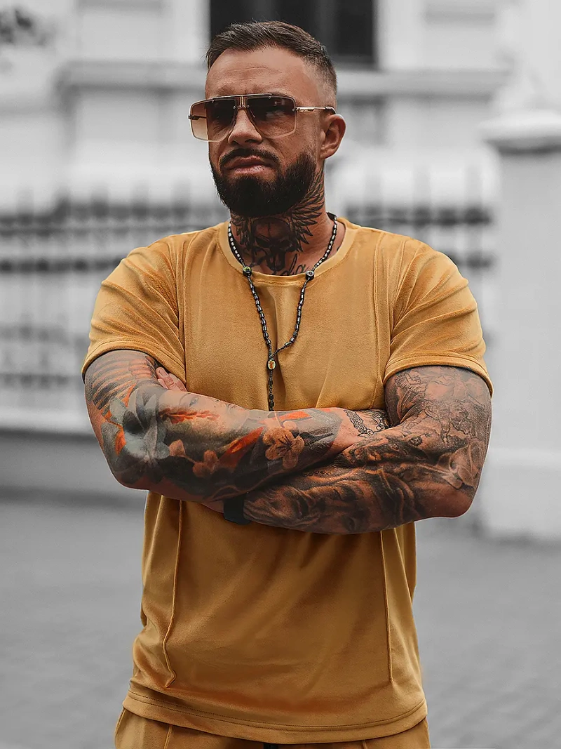 Komplet dresowy męski welurowy camelowy OZONEE O/12133Z