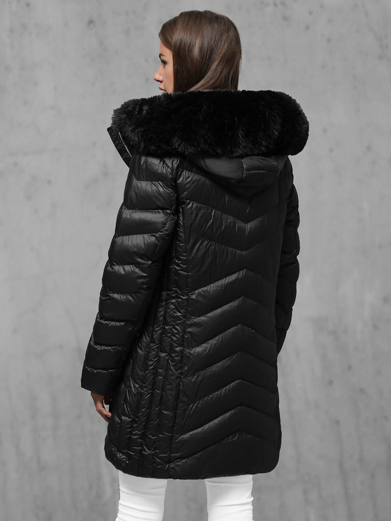 Kurtka zimowa damska długa z futerkiem czarna OZONEE JS/5M3162/392