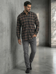 Koszula męska w kratę granatowa OZONEE V/V177Z