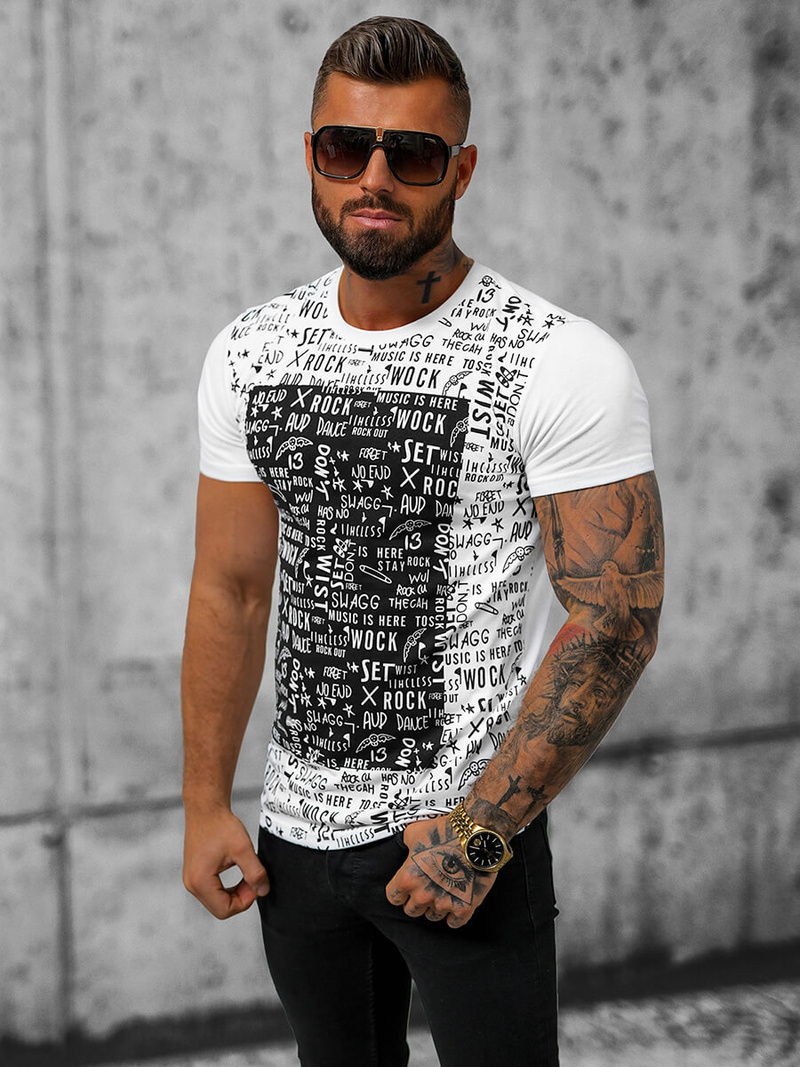 T-shirt męski biały OZONEE O/T122/1Z