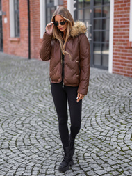 Kurtka zimowa damska z futerkiem czekoladowa OZONEE JS/5M3331/158