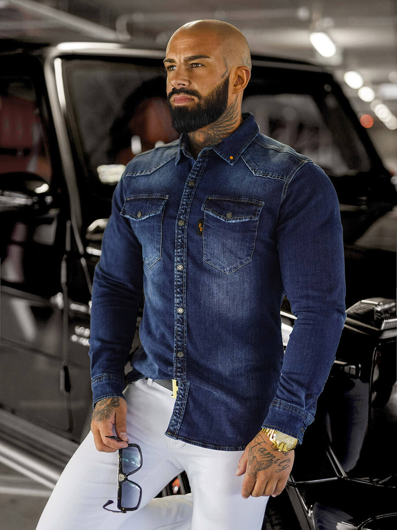 Koszula męska jeansowa niebieska OZONEE O/51410