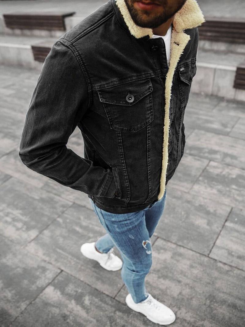 Kurtka męska jeans czarno-beżowa OZONEE BN/6630