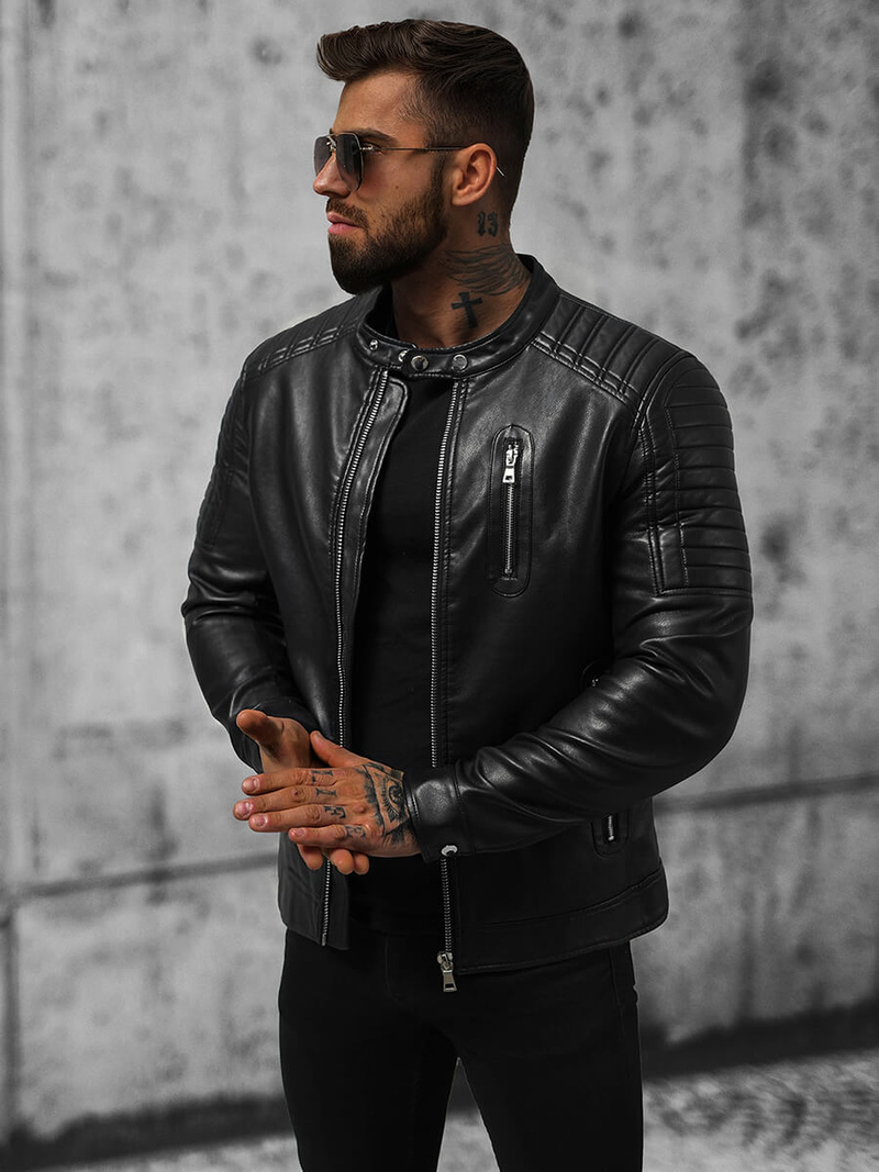 Kurtka skórzana męska czarna OZONEE JS/11Z8017