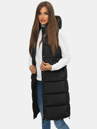 Kamizelka damska długa pikowana z kapturem czarna OZONEE O/H909/1