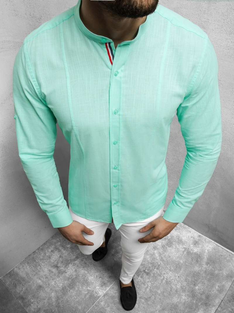 Koszula męska ze stójką miętowa OZONEE O/3013Z