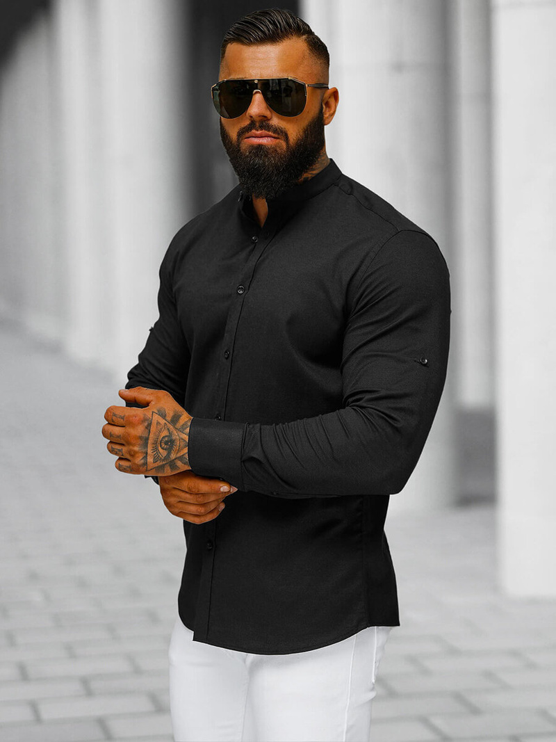 Koszula męska ze stójką czarna OZONEE O/V121