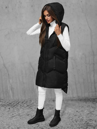Kamizelka damska długa pikowana z kapturem czarna OZONEE JS/M788/392Z