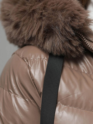 Kurtka zimowa damska długa z futerkiem ciemno-beżowa OZONEE JS/5M3139/84