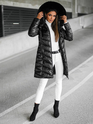 Kurtka zimowa damska długa z futerkiem czarna OZONEE JS/16M9100/392Z