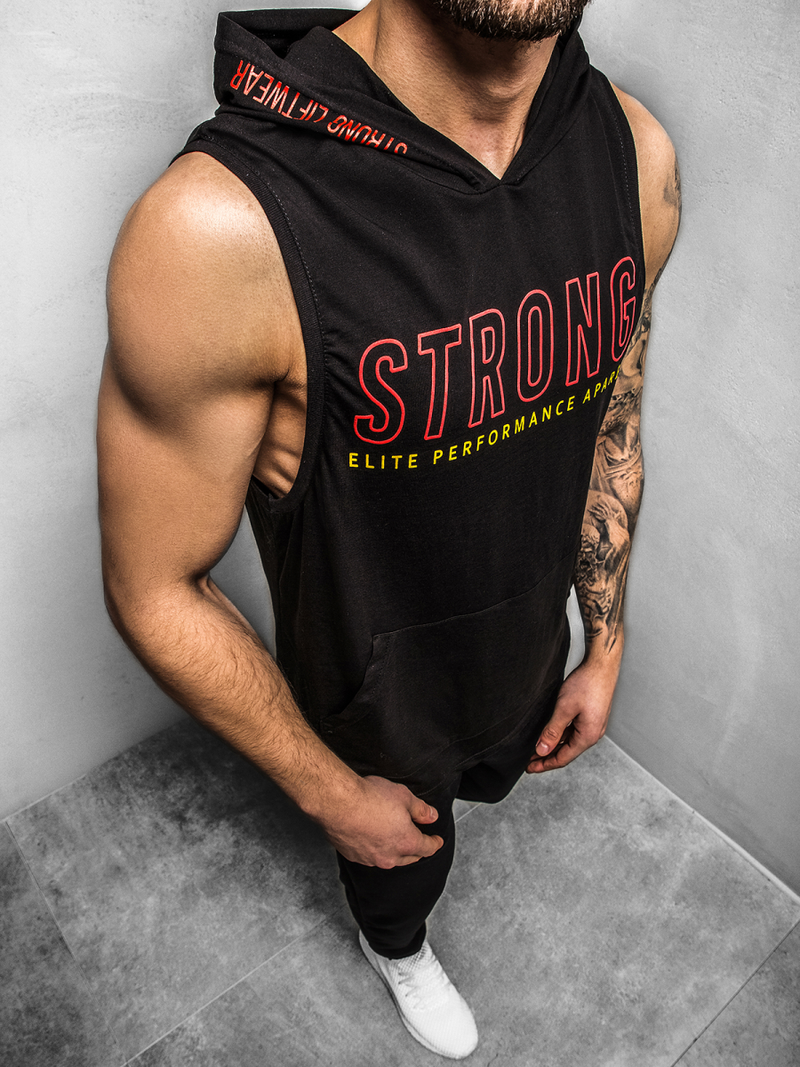 T-Shirt z kapturem męski czarny OZONEE MAD/2992Z