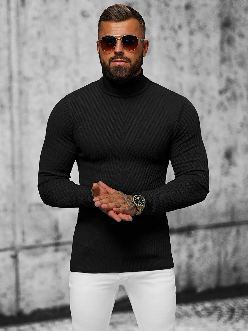 Sweter męski golf czarny OZONEE L/1596Z