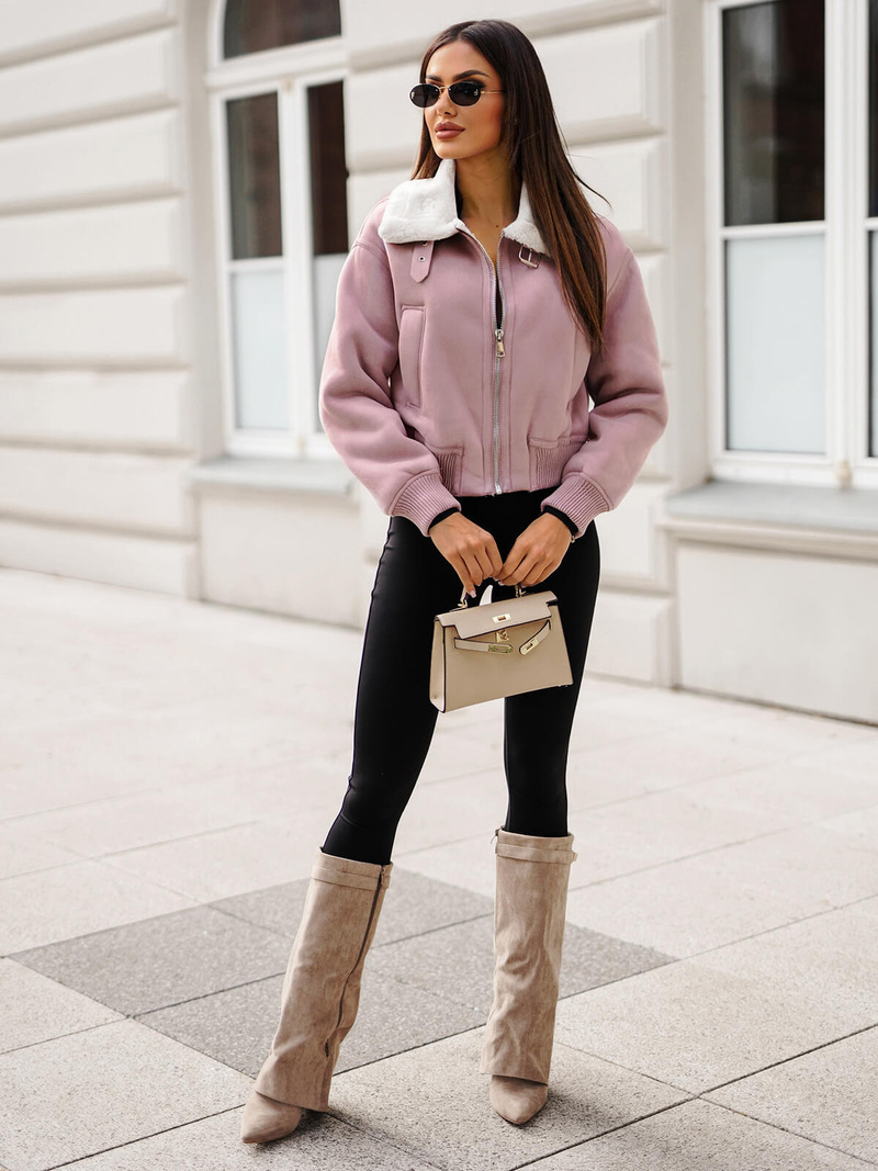 Kurtka damska z futerkiem pudrowa OZONEE O/81326