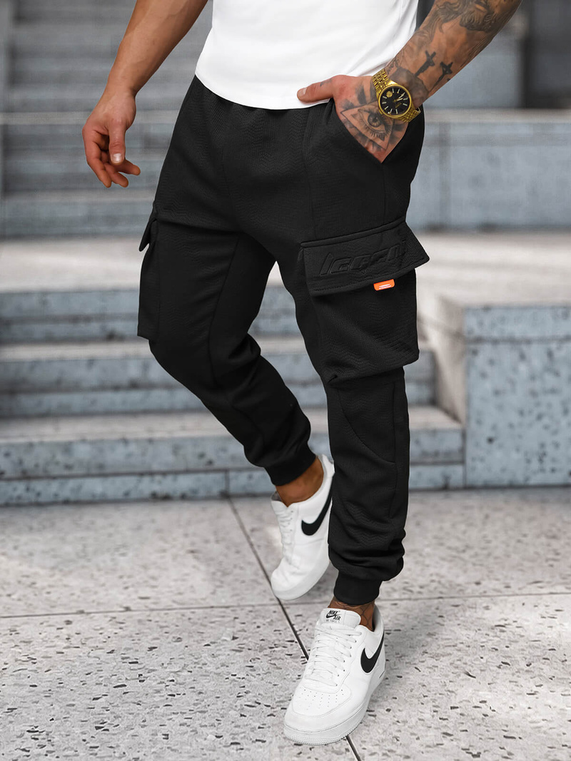 Spodnie dresowe męskie czarno-pomarańczowe OZONEE O/FF5026