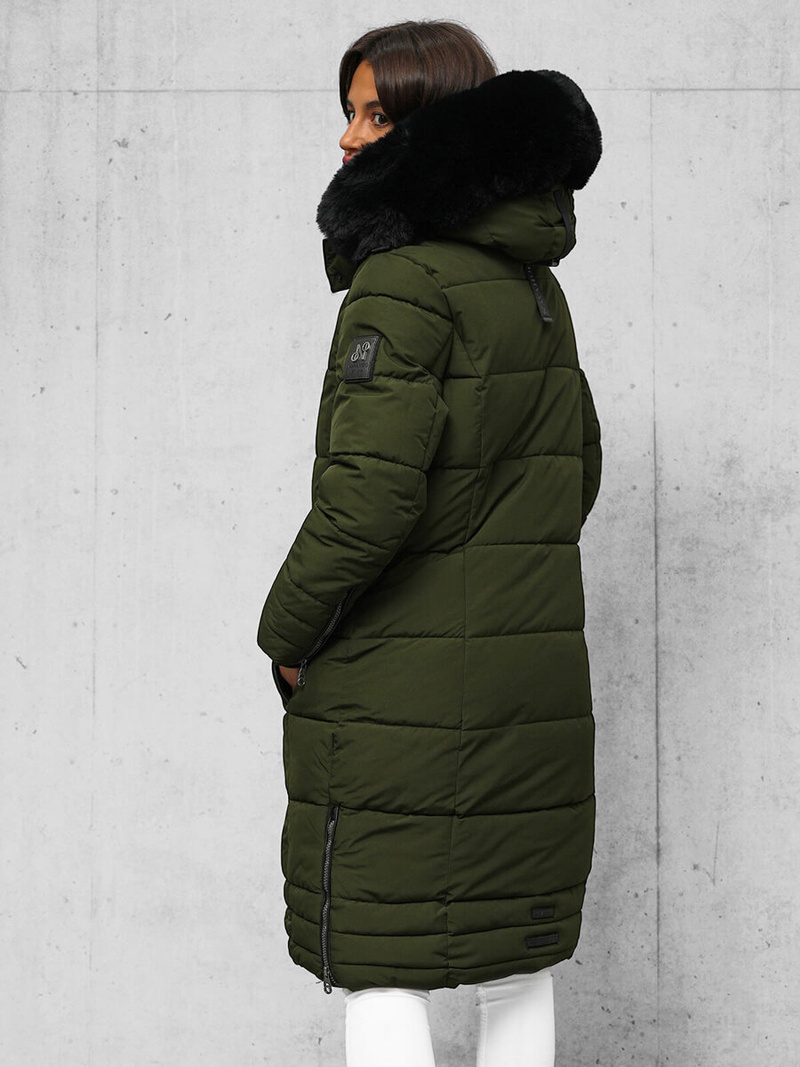 Kurtka zimowa damska długa pikowana khaki OZONEE O/W377