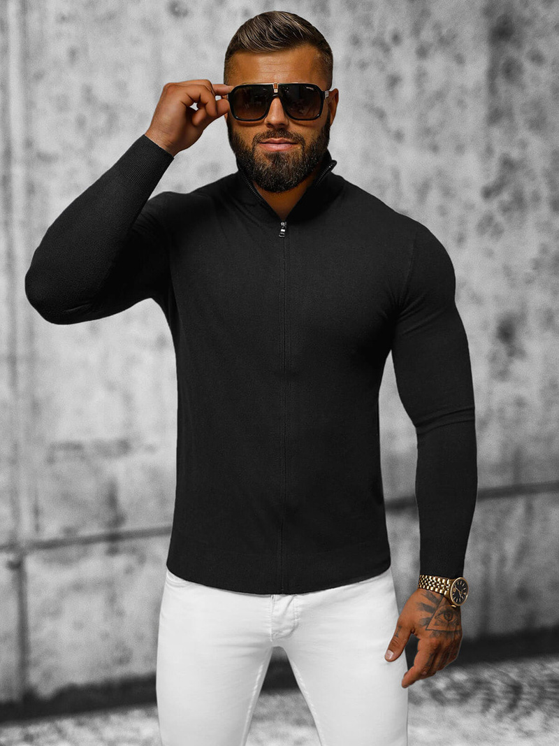 Sweter męski rozpinany czarny OZONEE NB/MM6004/4Z
