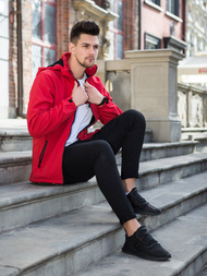 Kurtka softshell męska z kapturem czerwona OZONEE JS/56008Z