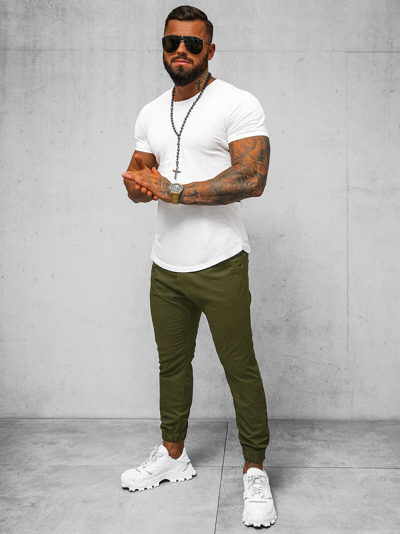 Spodnie męskie chino joggery khaki OZONEE O/399