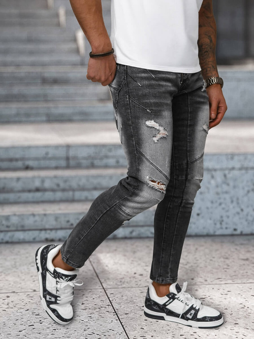 Spodnie jeansowe męskie slim fit czarne OZONEE NB/MP0045N