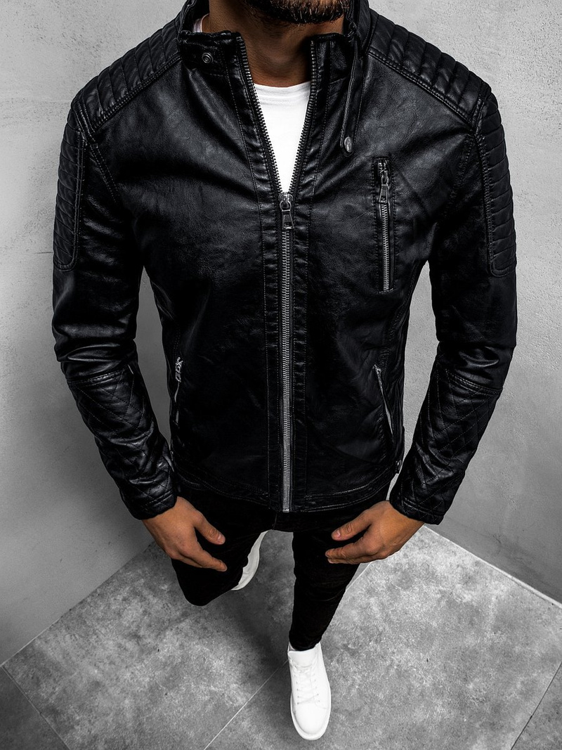 Kurtka skórzana męska czarna OZONEE YD/BF5916309Z