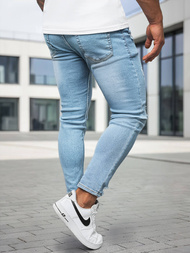 Spodnie jeansowe męskie slim fit jasno-niebieskie OZONEE DO/2860