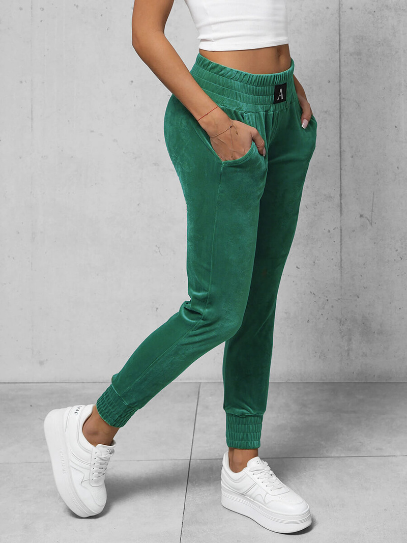 Spodnie dresowe damskie welurowe zielone OZONEE O/CR98106