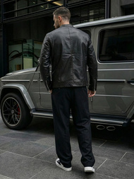 Чоловіча шкіряна куртка Чорна OZONEE JS/11Z8021